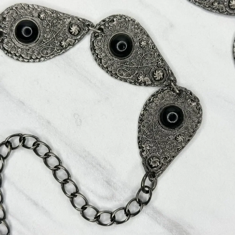 Ornate Studded Black Metal Chain Link Belt Medium/Large (M/L) ✨